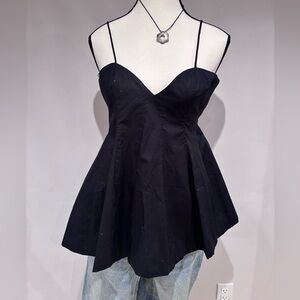 Zara Black Fit and Flare Pleated Poplin Tank Top